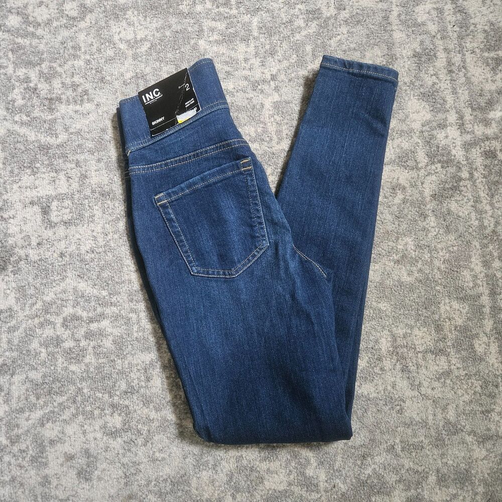 INC Women's High-Rise Pull-On Skinny Jeans Dark Wash Size 2
